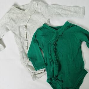 Mother's Promise Bundle of 2 Green & Gray Long Sleeve Ruffle Bodysuit Sz 3-6 mo